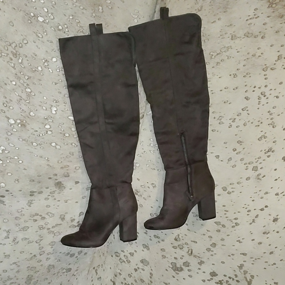 Gray thigh high boots
